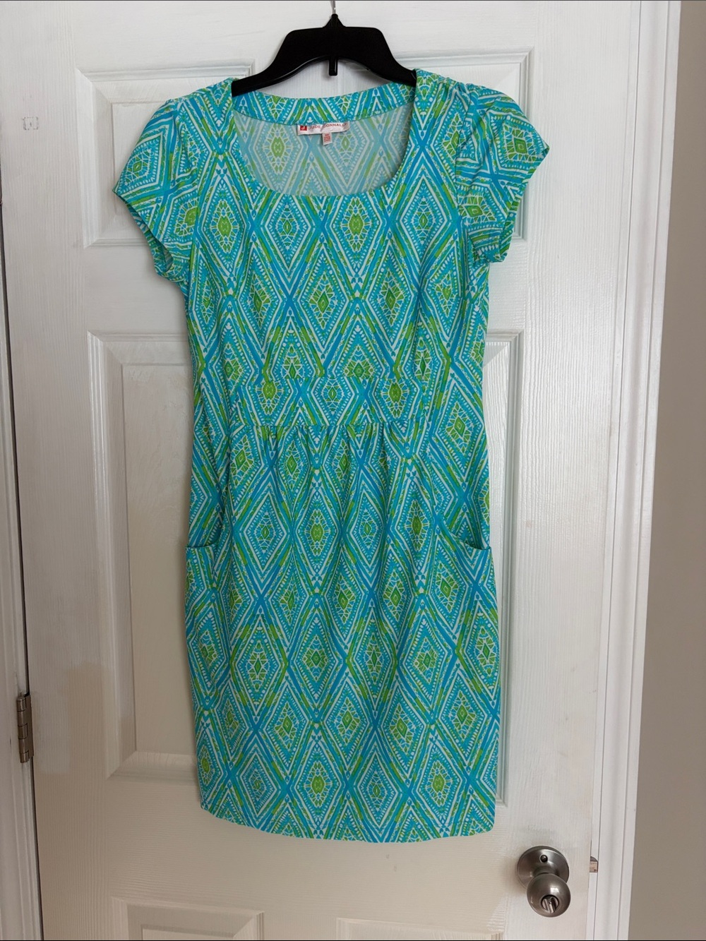Jude Connally Blue-Green Printed Short Sleeve Dress Women’s size xs
